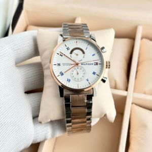 Tommy Hilfiger Watch For Men β White Dial Chronograph | Rose Gold & Silver Chain