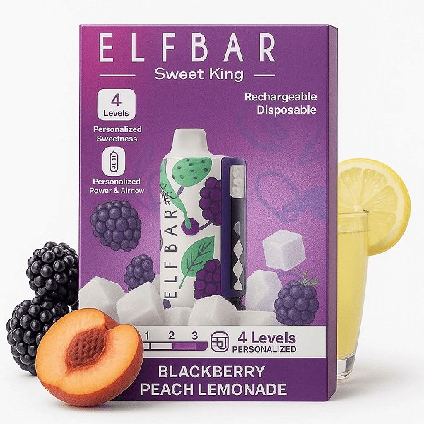 blackberry-peach-lemonade-sweetking-elfworld (1) ELFBAR SWEETKING Blackberry Peach Lemonade 30000 Puffs High-Performance Disposable Vape – Malaysia Original