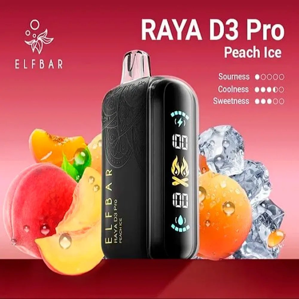 peach-ice-d3-pro-elfbar-1 ELFBAR Raya D3 Pro Black and Gold Edition Peach Ice Disposable Vape